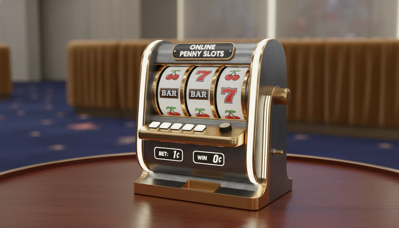 Happy gambler with coins and slot machine